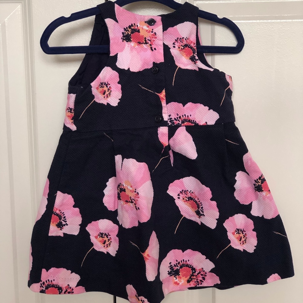 Janie and Jack Navy Floral Pique Dress Pleated - Picture 2 of 4